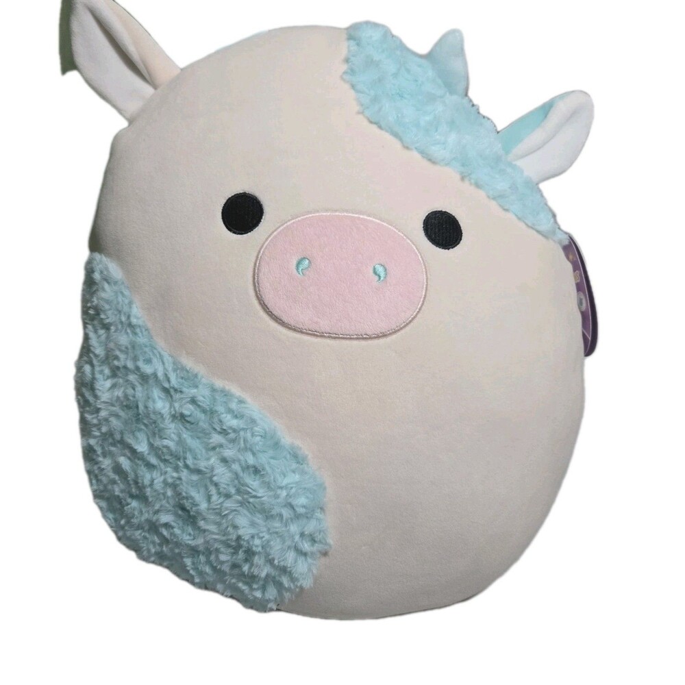 Squishmallow 14" Clint the Cow Easter 2024 - Fuzzy Blue Patches - NWT Rare